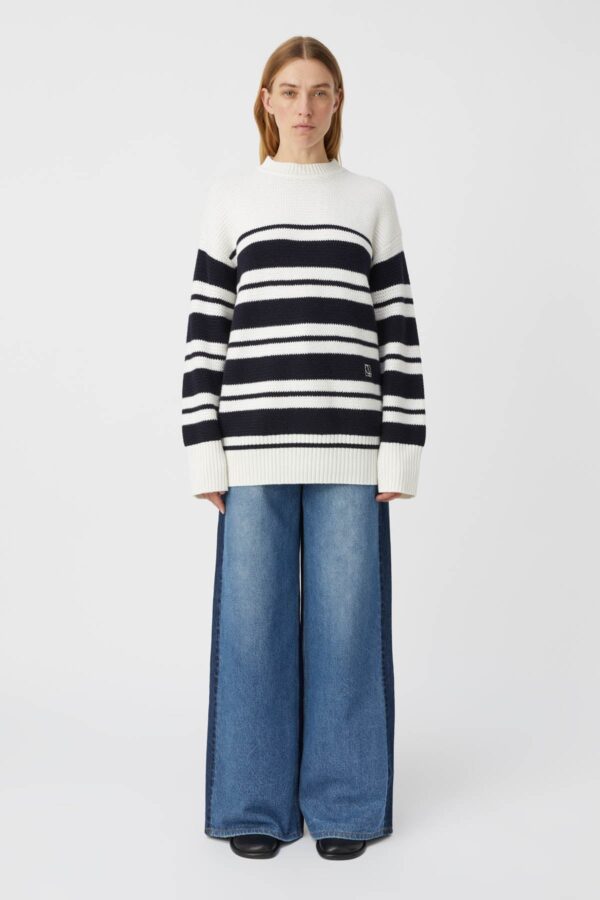 Ailsa Sweater White Navy Stripe